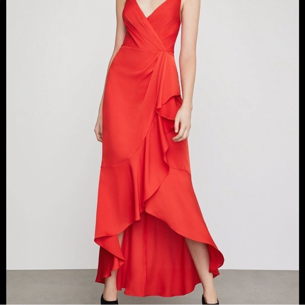 BCBGMAXAZRIA Aspen Ruffle High-Low Gown in Red Size 2